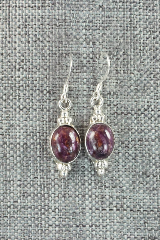 Spiny Oyster & Sterling Silver Earrings - Elaine Shirley