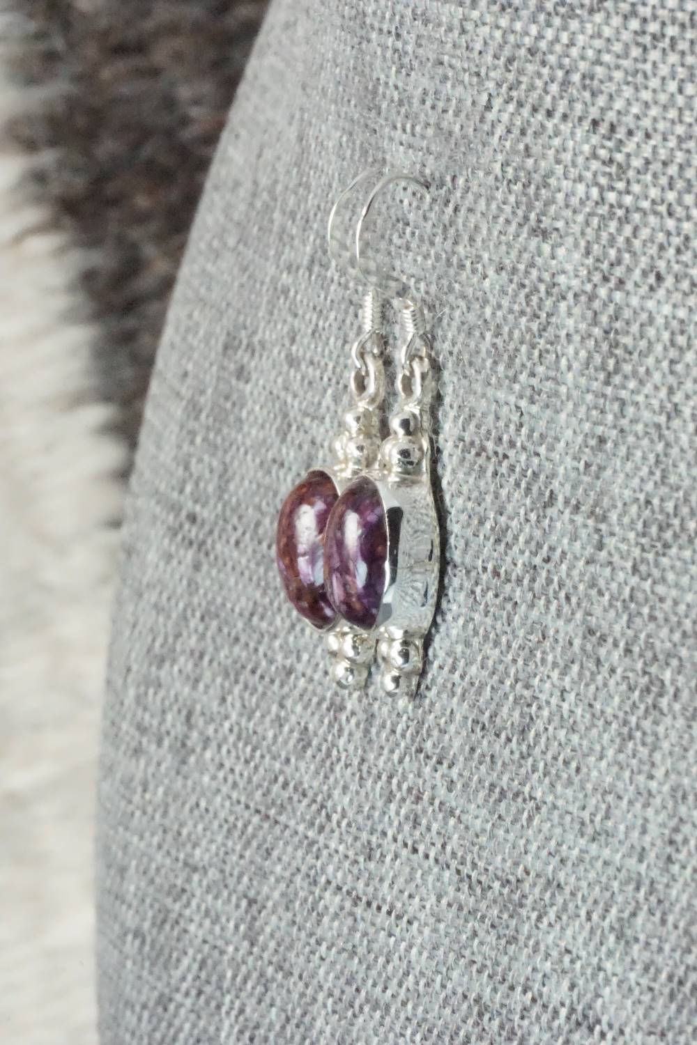 Spiny Oyster & Sterling Silver Earrings - Elaine Shirley