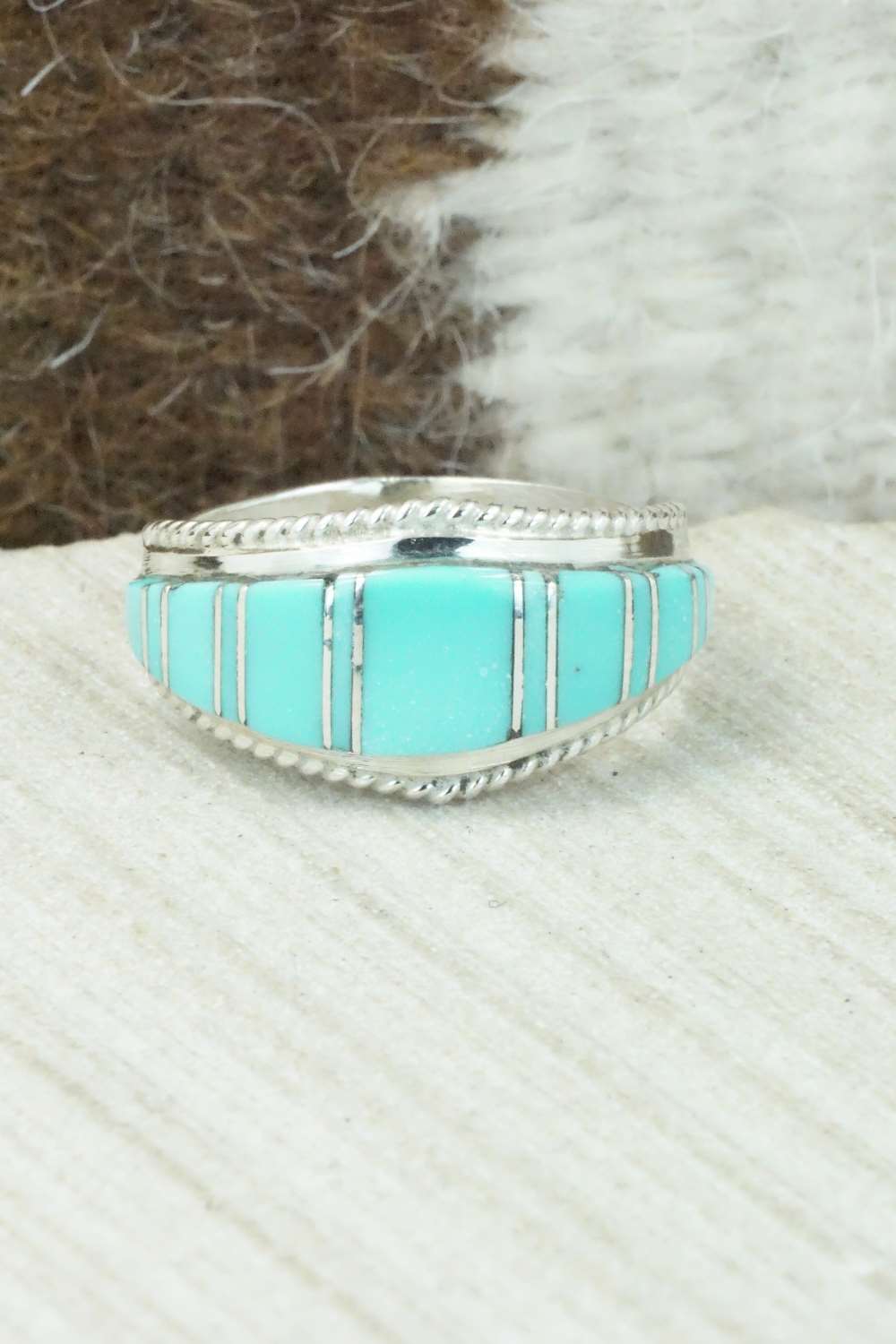 Turquoise & Sterling Silver Inlay Ring - Dierdre Panteah - Size 10.75