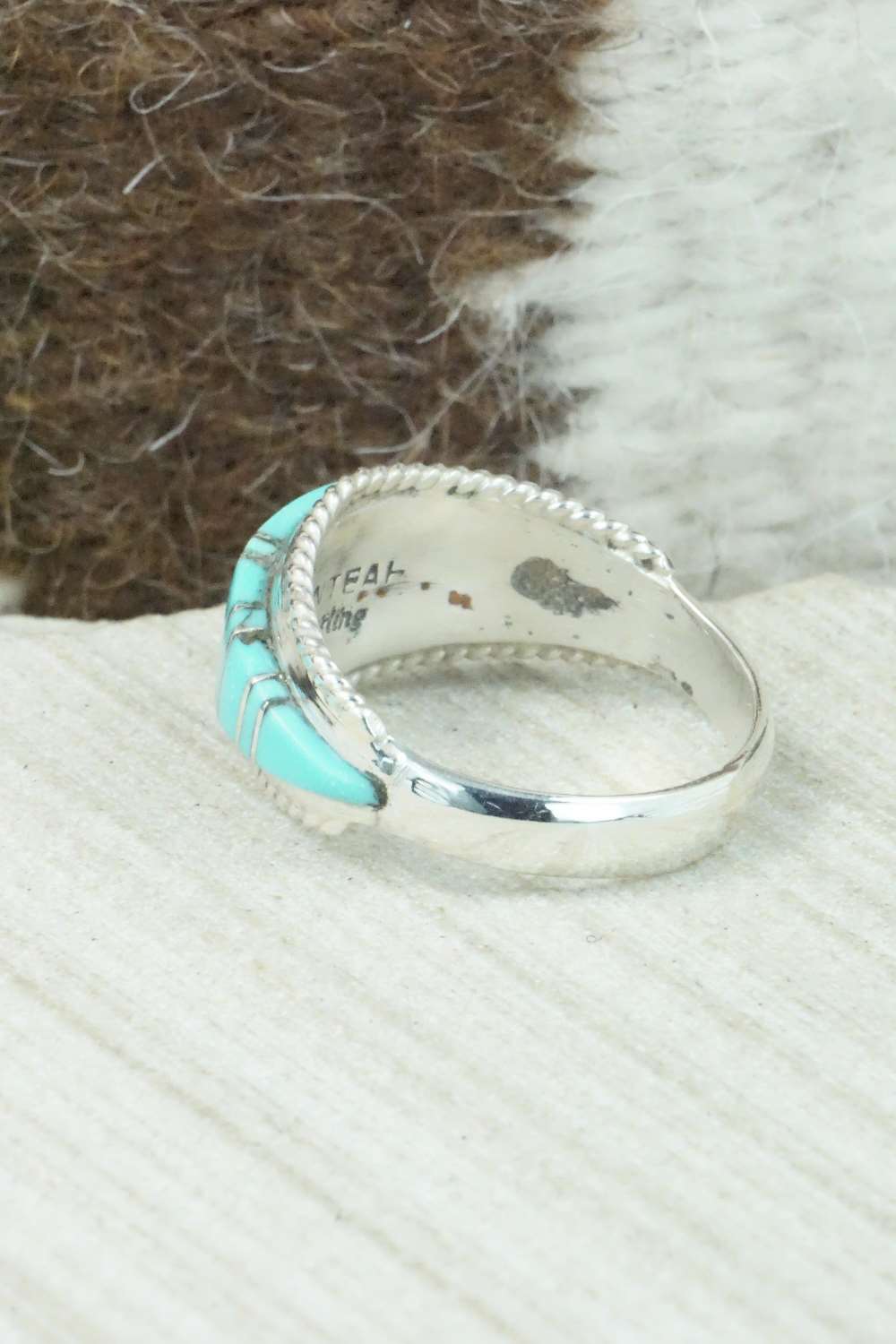 Turquoise & Sterling Silver Inlay Ring - Dierdre Panteah - Size 12.25