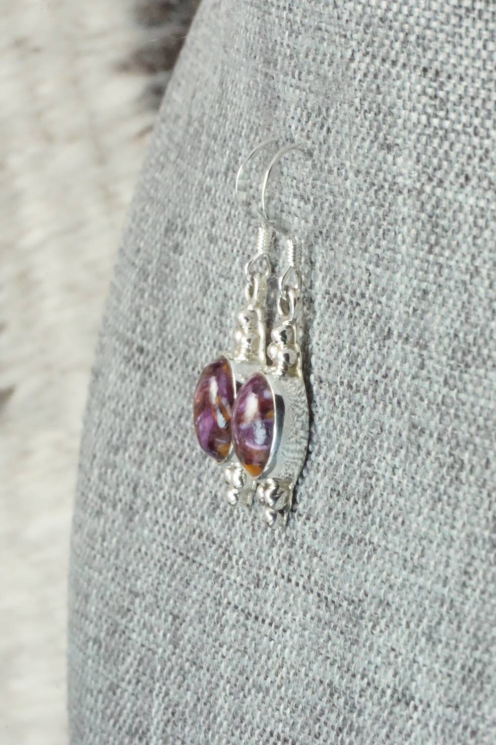 Spiny Oyster & Sterling Silver Earrings - Elaine Shirley