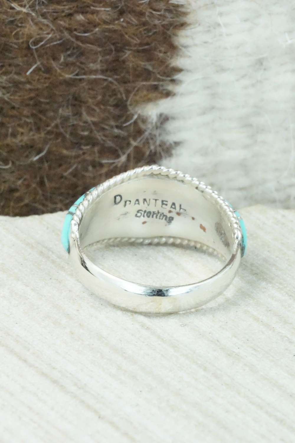 Turquoise & Sterling Silver Inlay Ring - Dierdre Panteah - Size 12.25