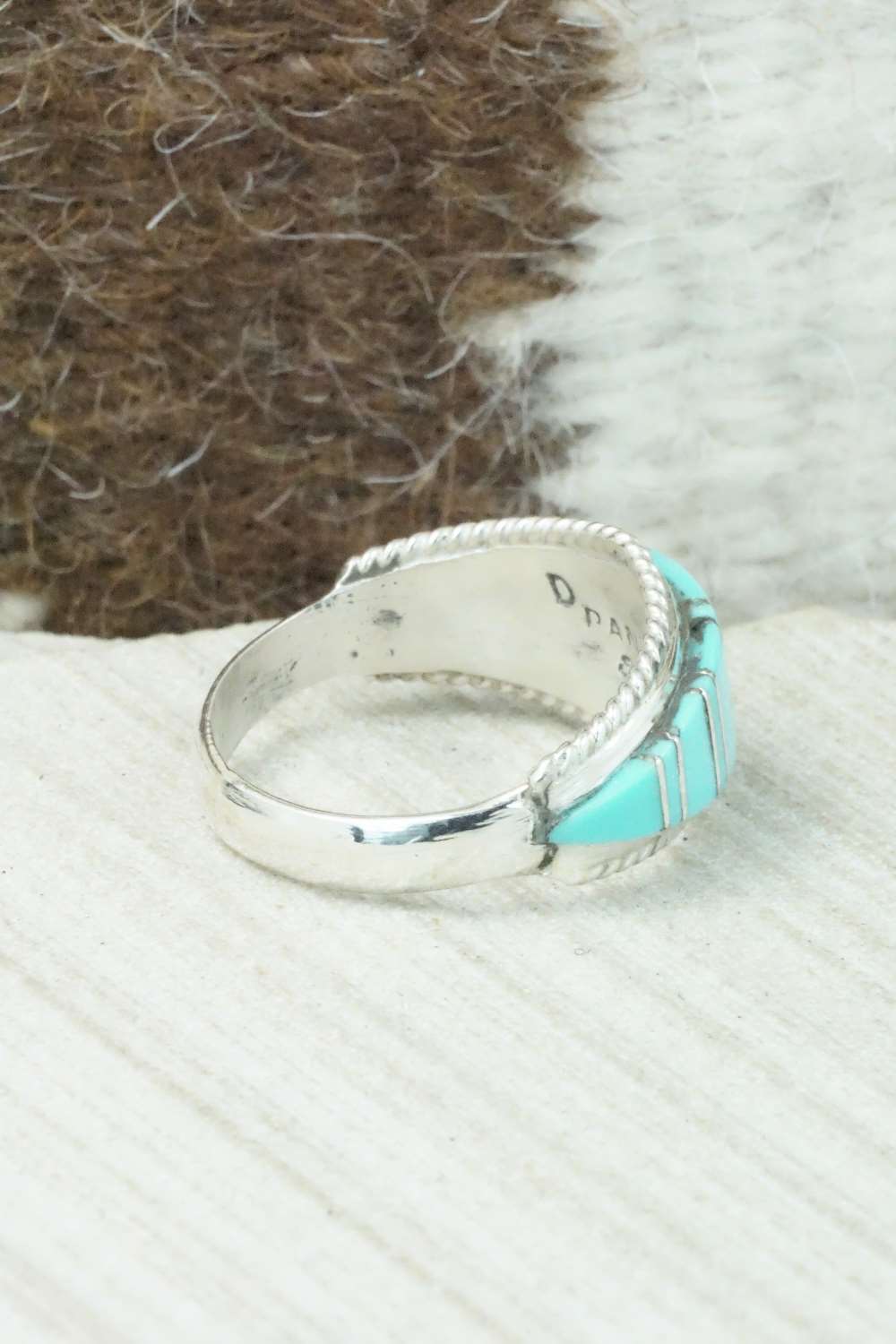 Turquoise & Sterling Silver Inlay Ring - Dierdre Panteah - Size 12.25
