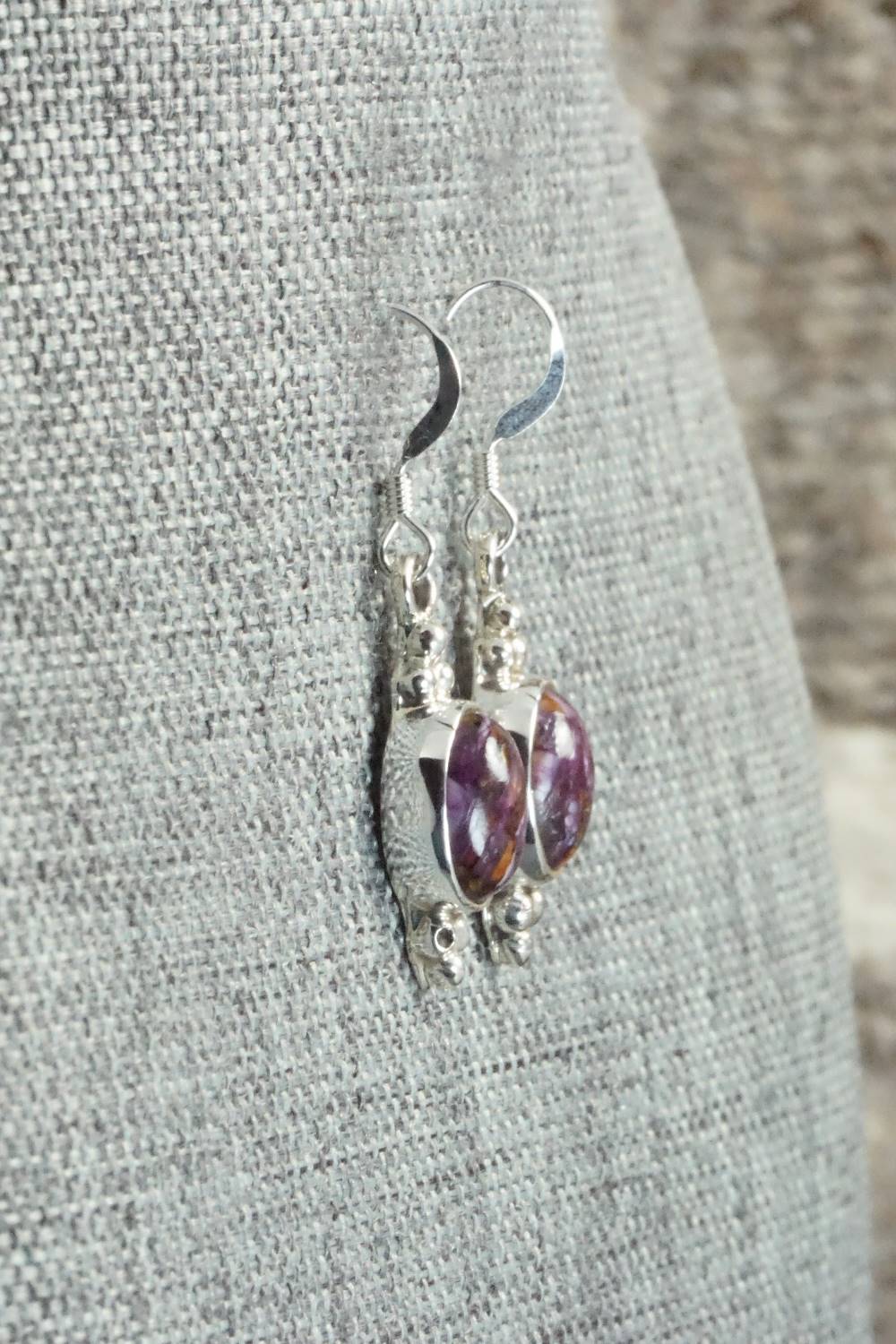 Spiny Oyster & Sterling Silver Earrings - Elaine Shirley
