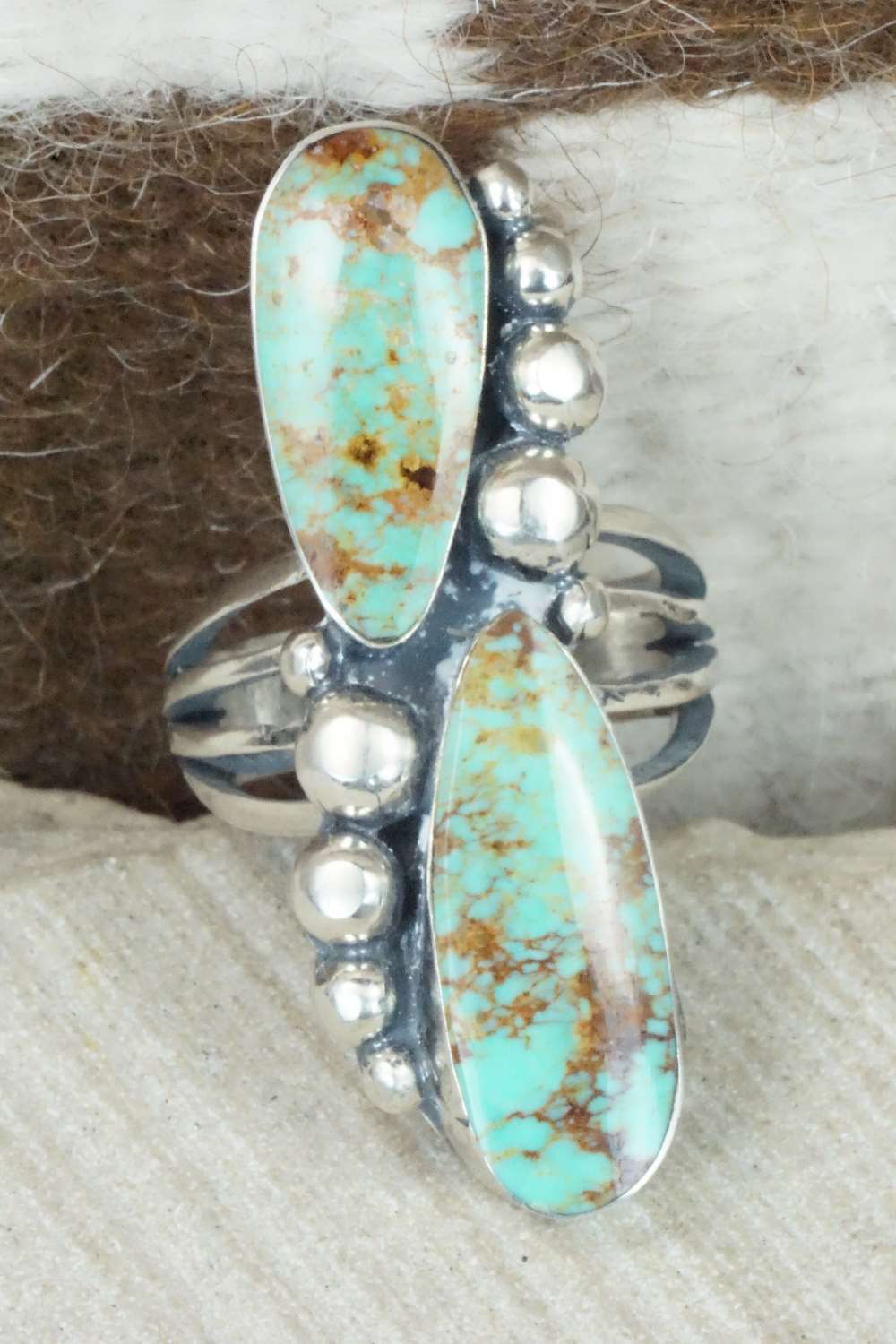 Turquoise and Sterling Silver Ring - Navajo - Size 9