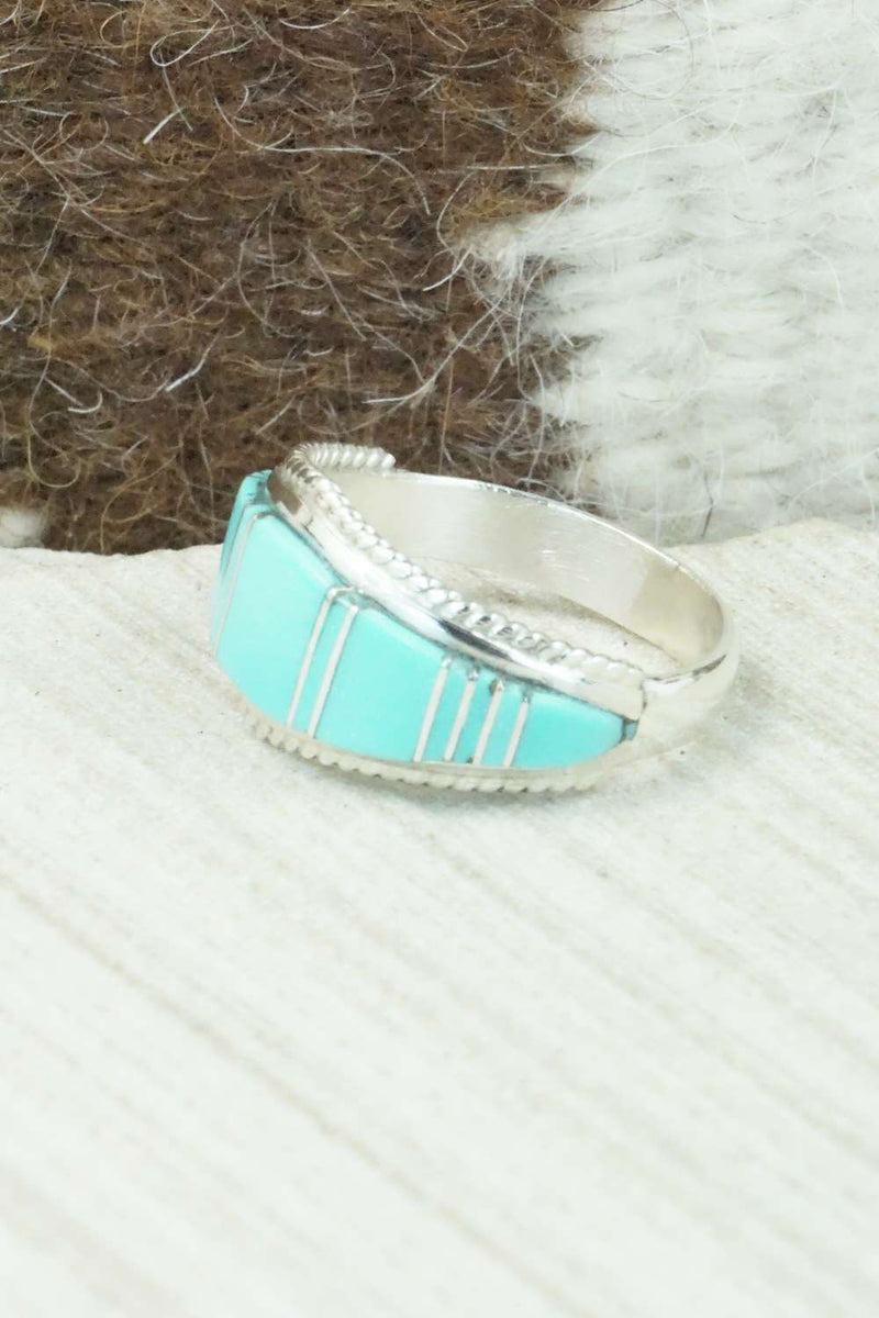 Turquoise & Sterling Silver Inlay Ring - Dierdre Panteah - Size 10.5
