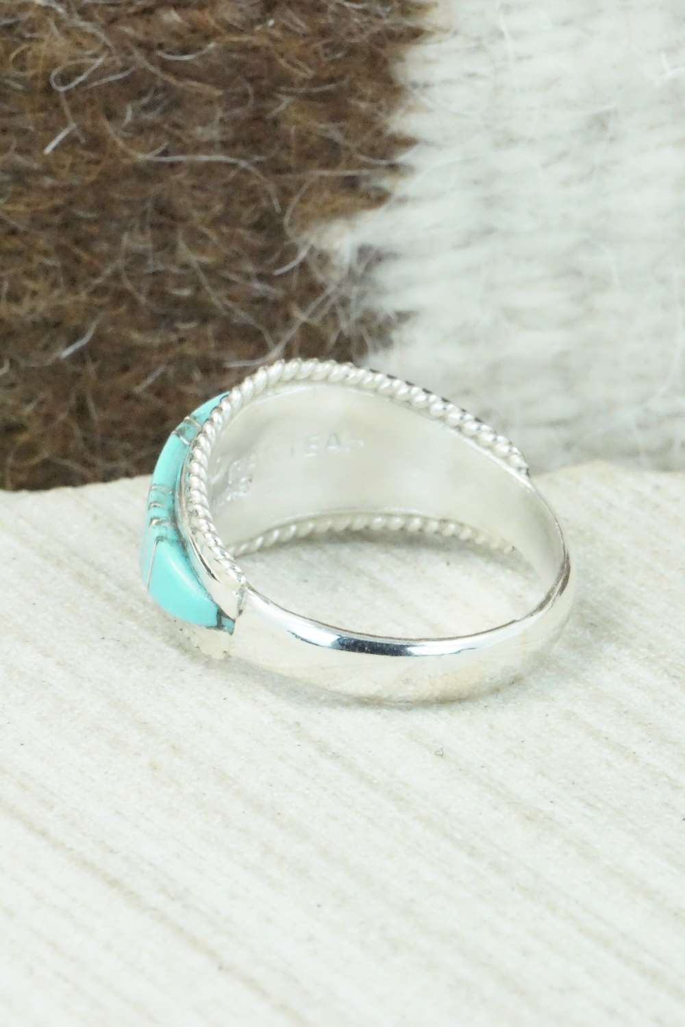 Turquoise & Sterling Silver Inlay Ring - Dierdre Panteah - Size 10.5