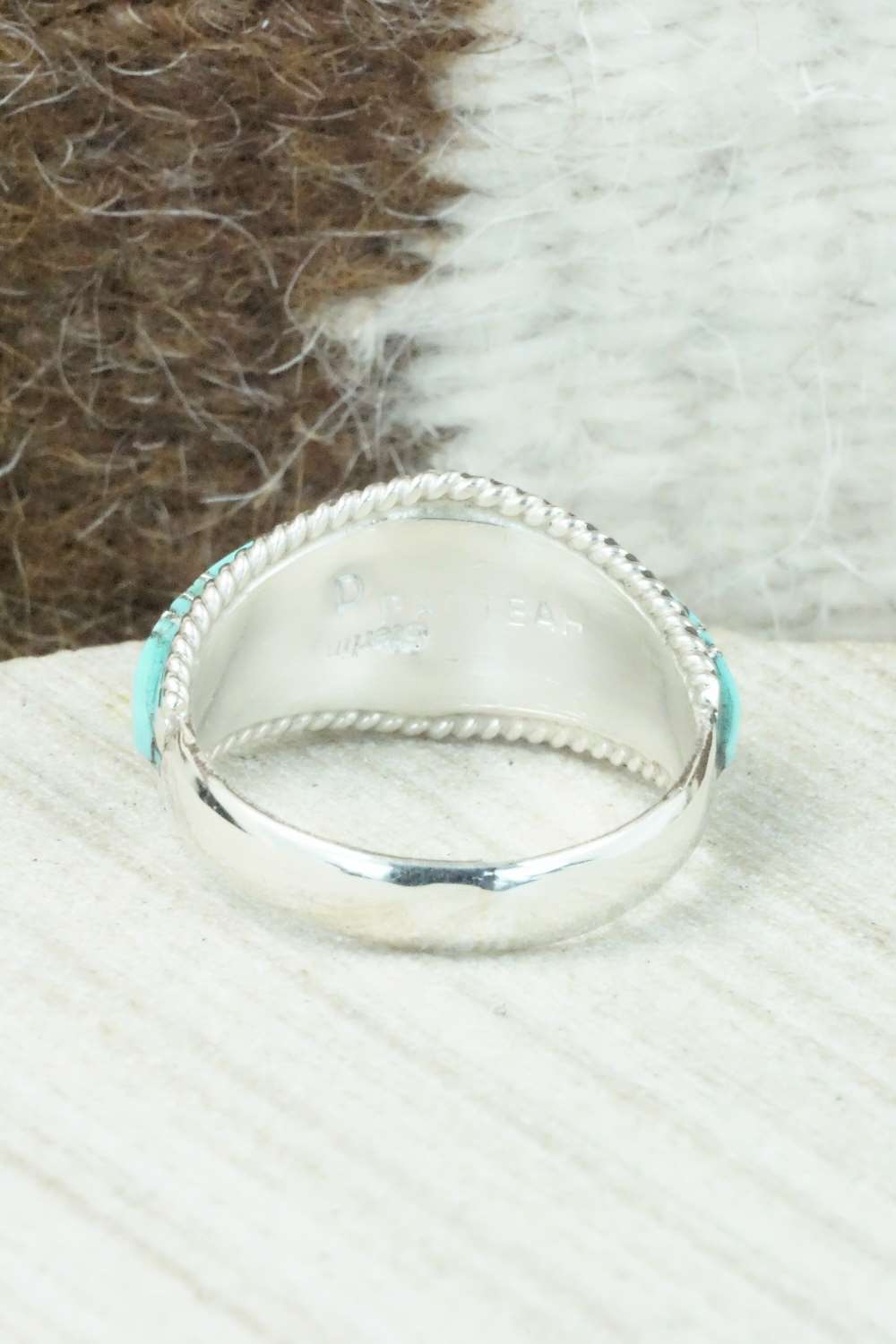 Turquoise & Sterling Silver Inlay Ring - Dierdre Panteah - Size 10.5