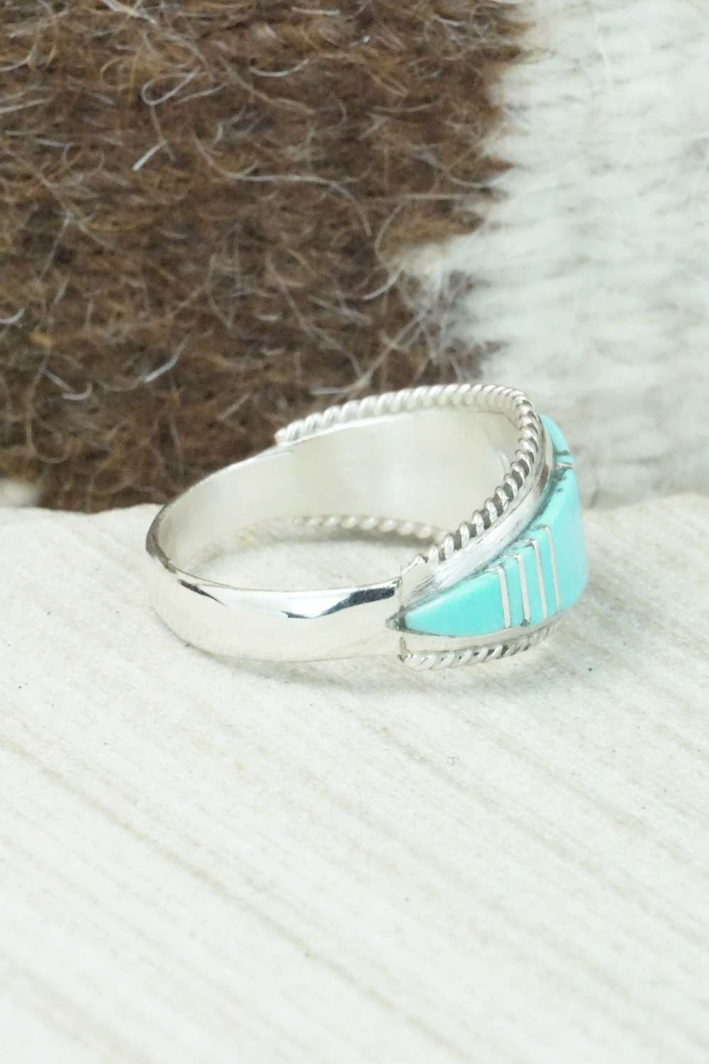 Turquoise & Sterling Silver Inlay Ring - Dierdre Panteah - Size 10.5