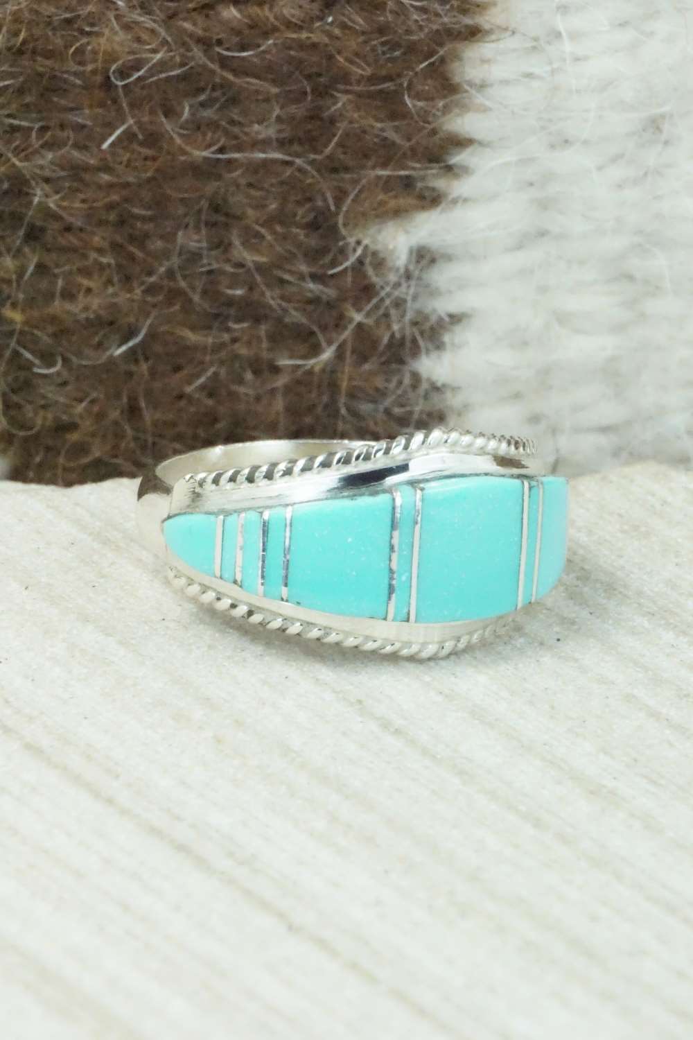Turquoise & Sterling Silver Inlay Ring - Dierdre Panteah - Size 10.5