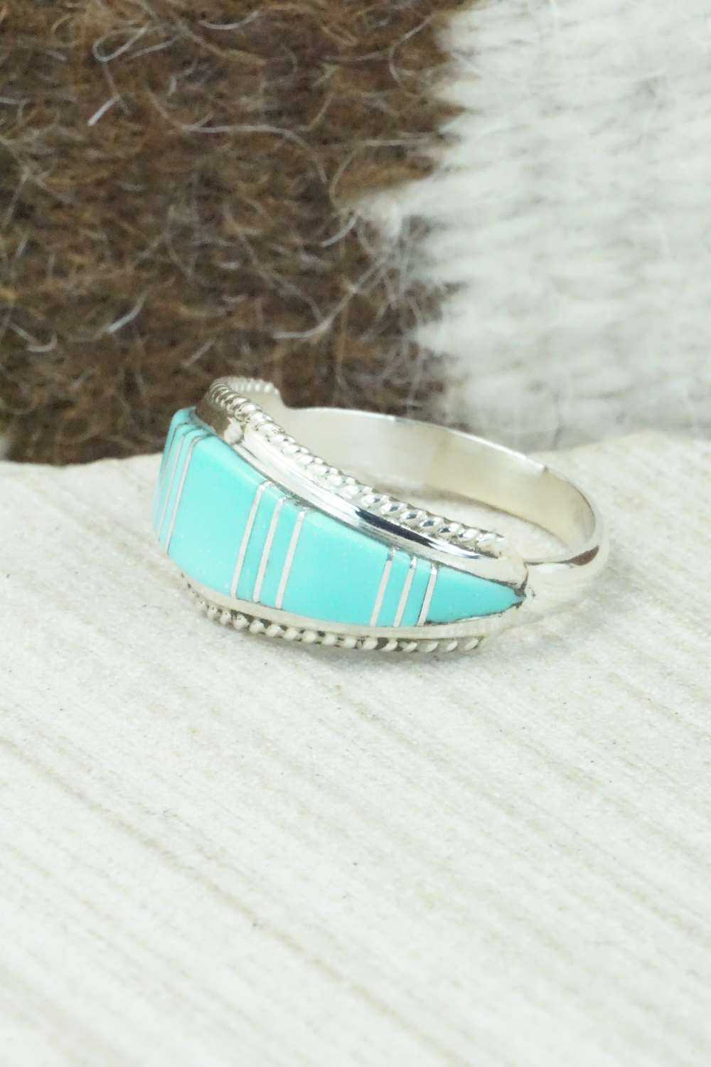 Turquoise & Sterling Silver Inlay Ring - Dierdre Panteah - Size 12