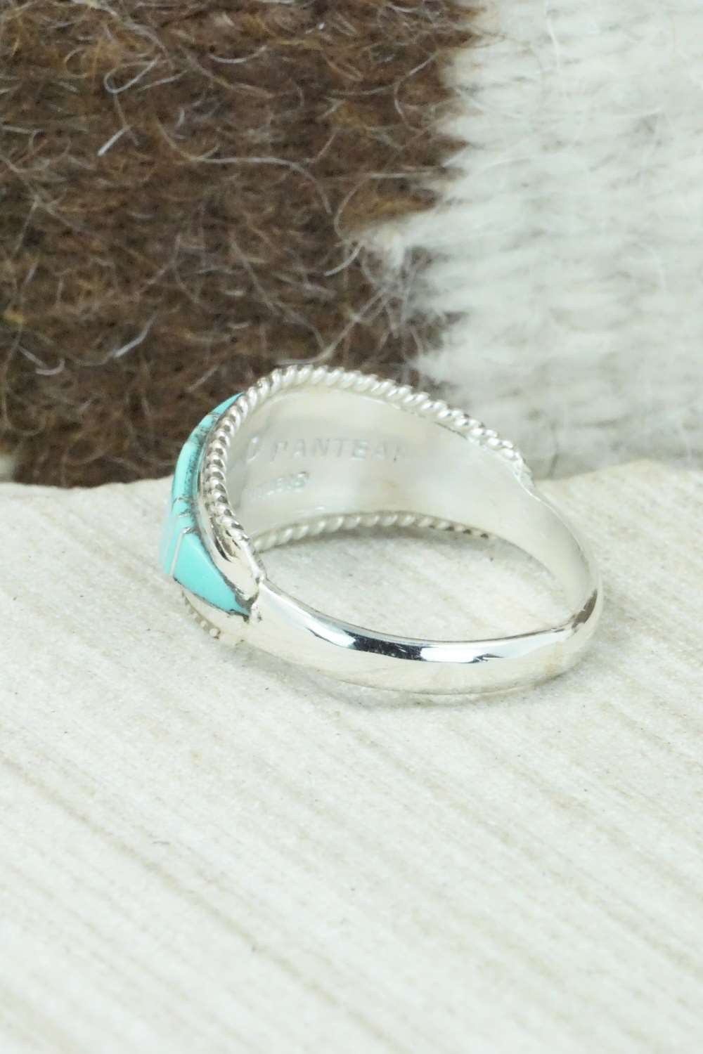 Turquoise & Sterling Silver Inlay Ring - Dierdre Panteah - Size 12