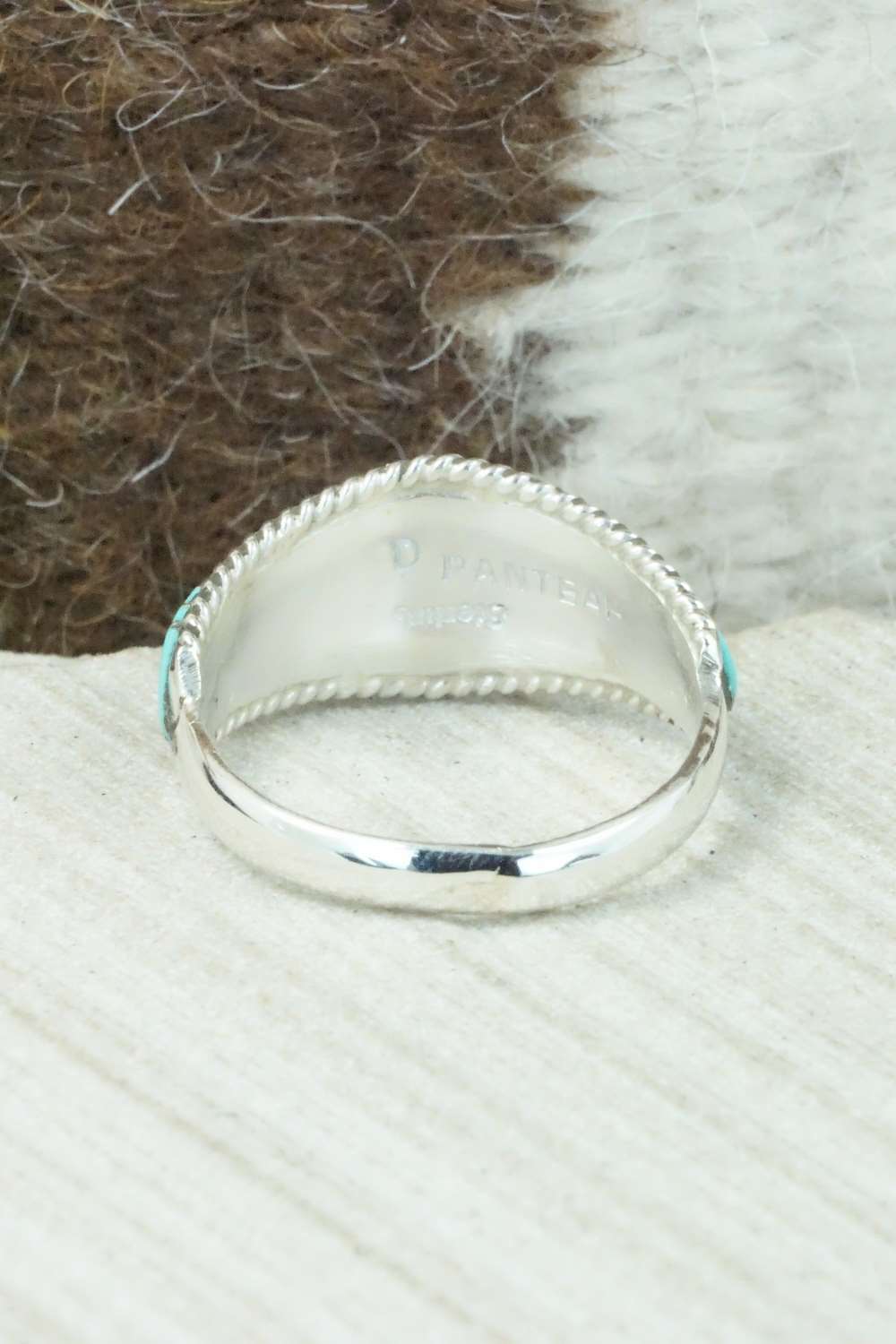 Turquoise & Sterling Silver Inlay Ring - Dierdre Panteah - Size 12
