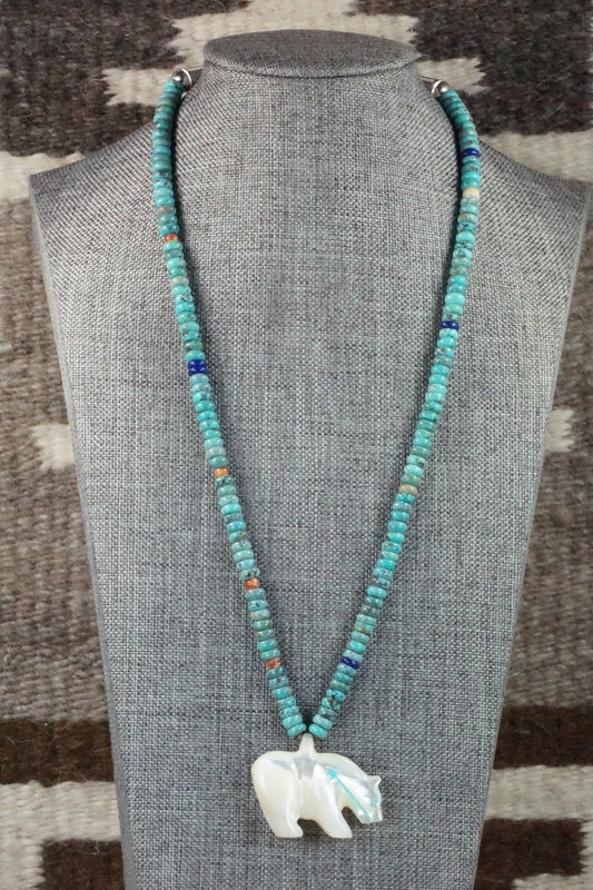 Bear Zuni Fetish Carving Necklace - Andres Quandelacy