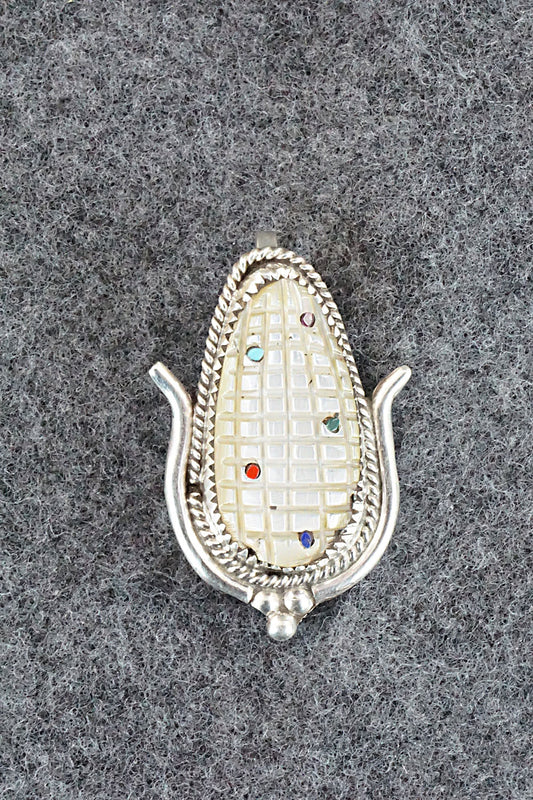Mother of Pearl and Sterling Silver Pendant / Pin - Tracy Bowekaty