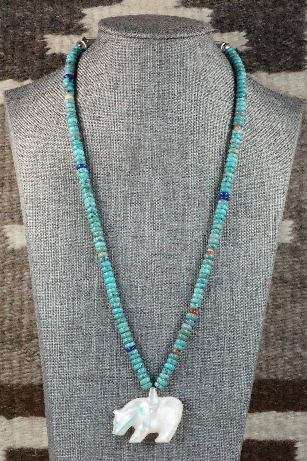 Bear Zuni Fetish Carving Necklace - Andres Quandelacy