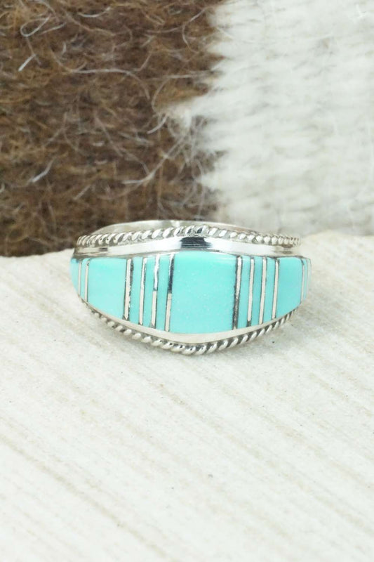 Turquoise & Sterling Silver Inlay Ring - Dierdre Panteah - Size 11