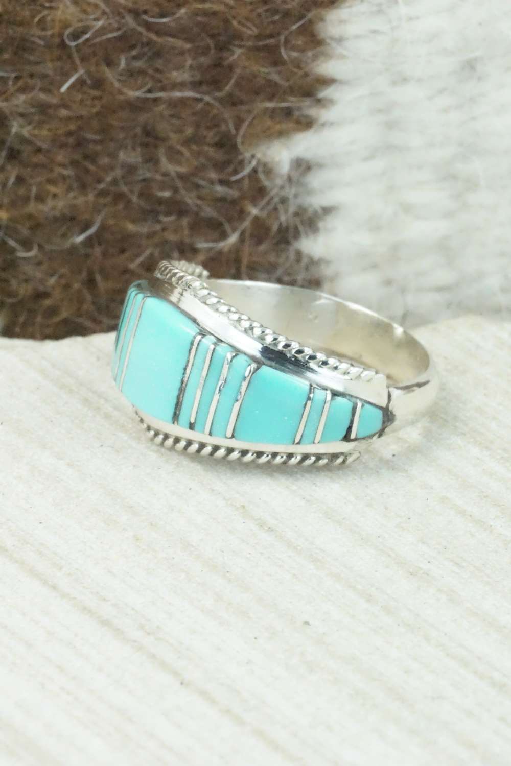 Turquoise & Sterling Silver Inlay Ring - Dierdre Panteah - Size 11