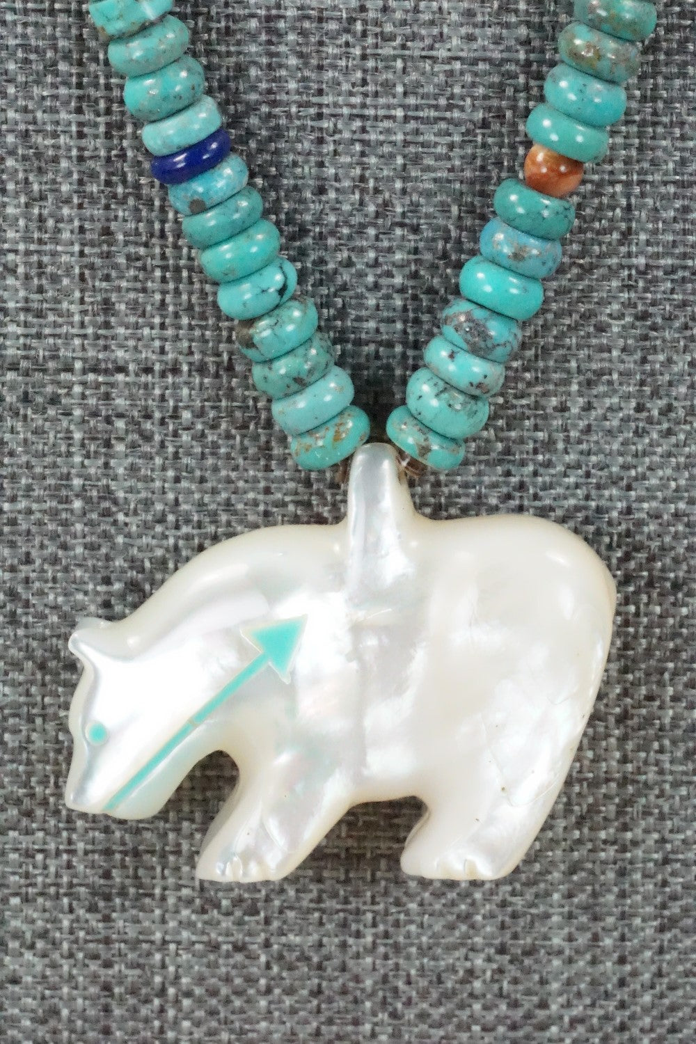 Bear Zuni Fetish Carving Necklace - Andres Quandelacy