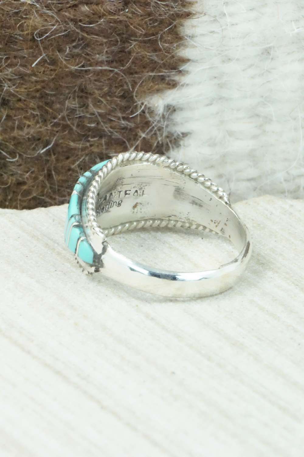 Turquoise & Sterling Silver Inlay Ring - Dierdre Panteah - Size 11