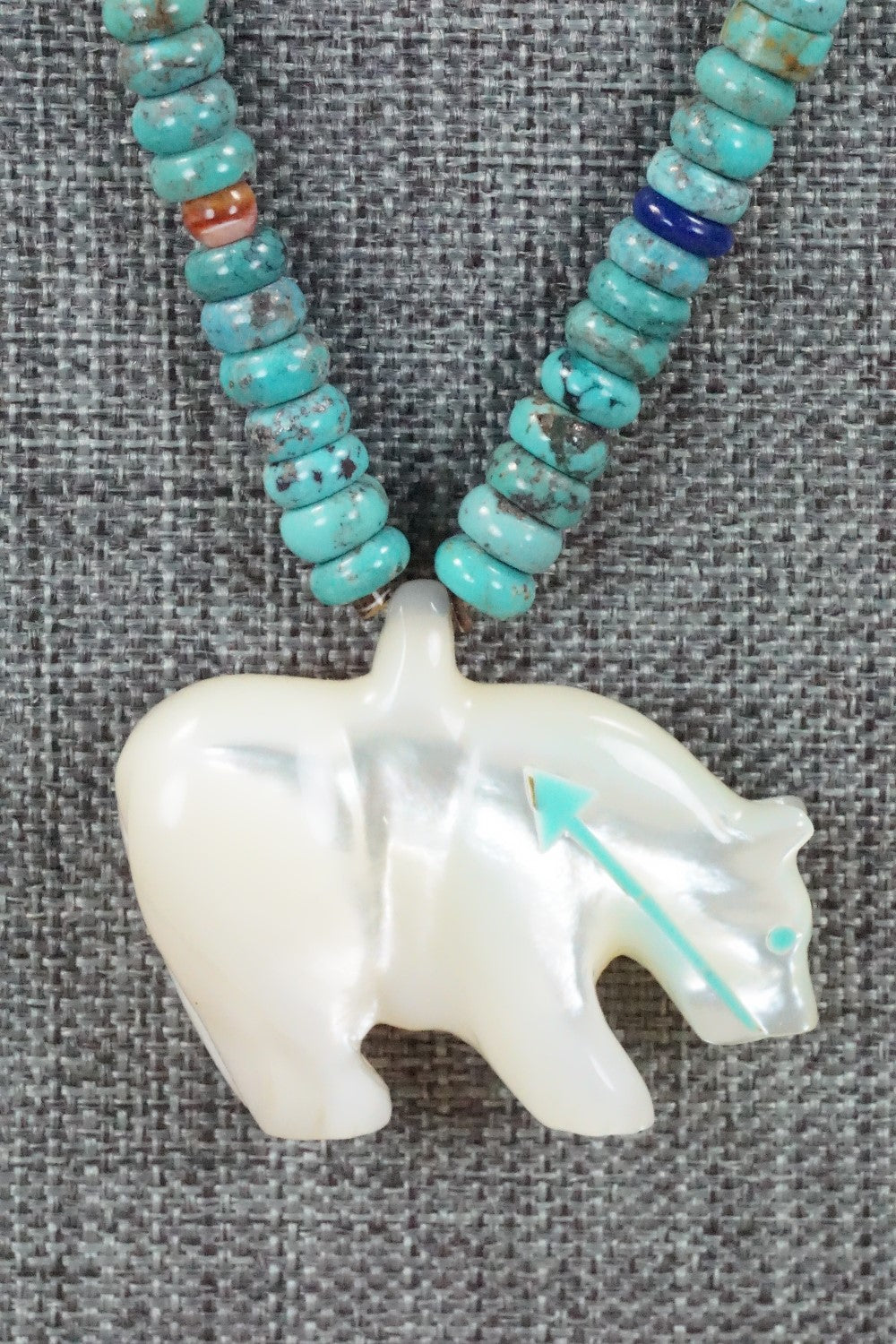 Bear Zuni Fetish Carving Necklace - Andres Quandelacy