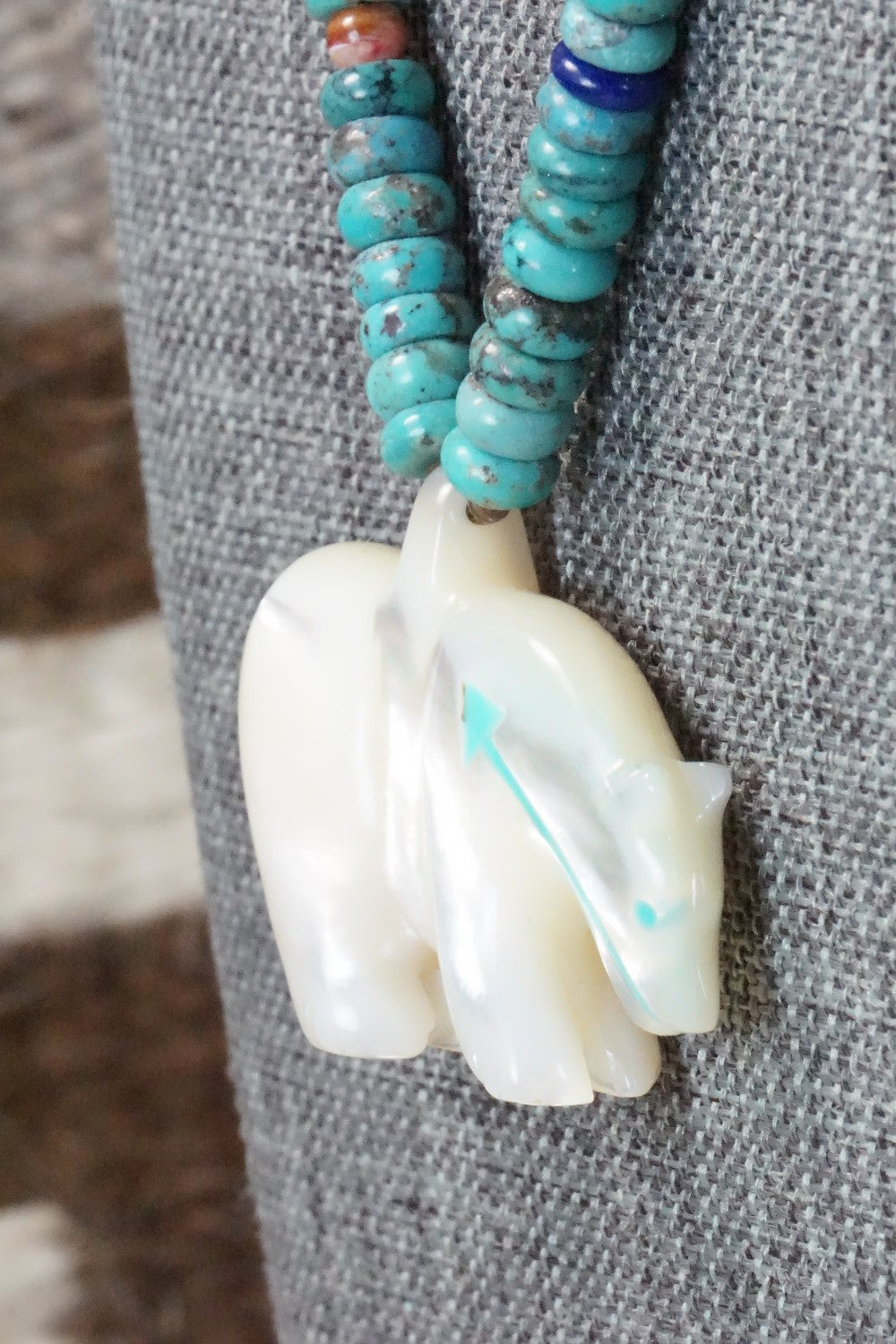Bear Zuni Fetish Carving Necklace - Andres Quandelacy