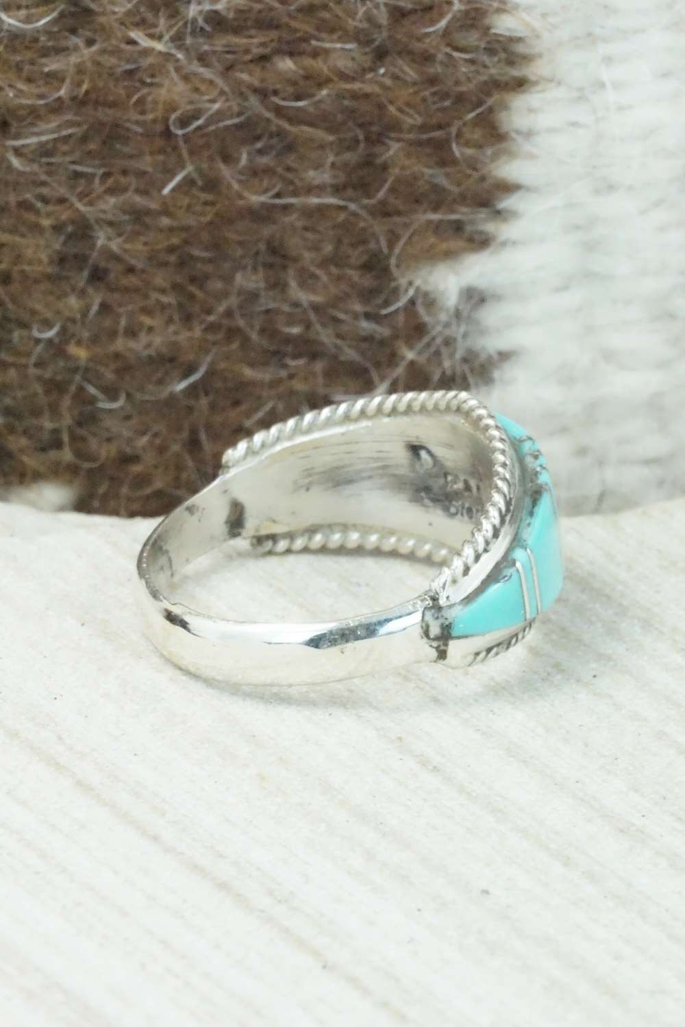 Turquoise & Sterling Silver Inlay Ring - Dierdre Panteah - Size 11