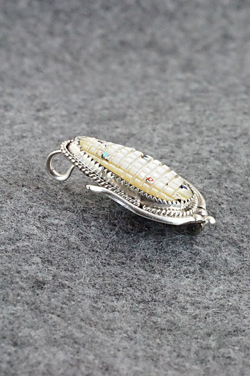 Mother of Pearl and Sterling Silver Pendant / Pin - Tracy Bowekaty