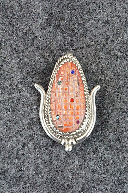 Spiny Oyster and Sterling Silver Pendant / Pin - Tracy Bowekaty