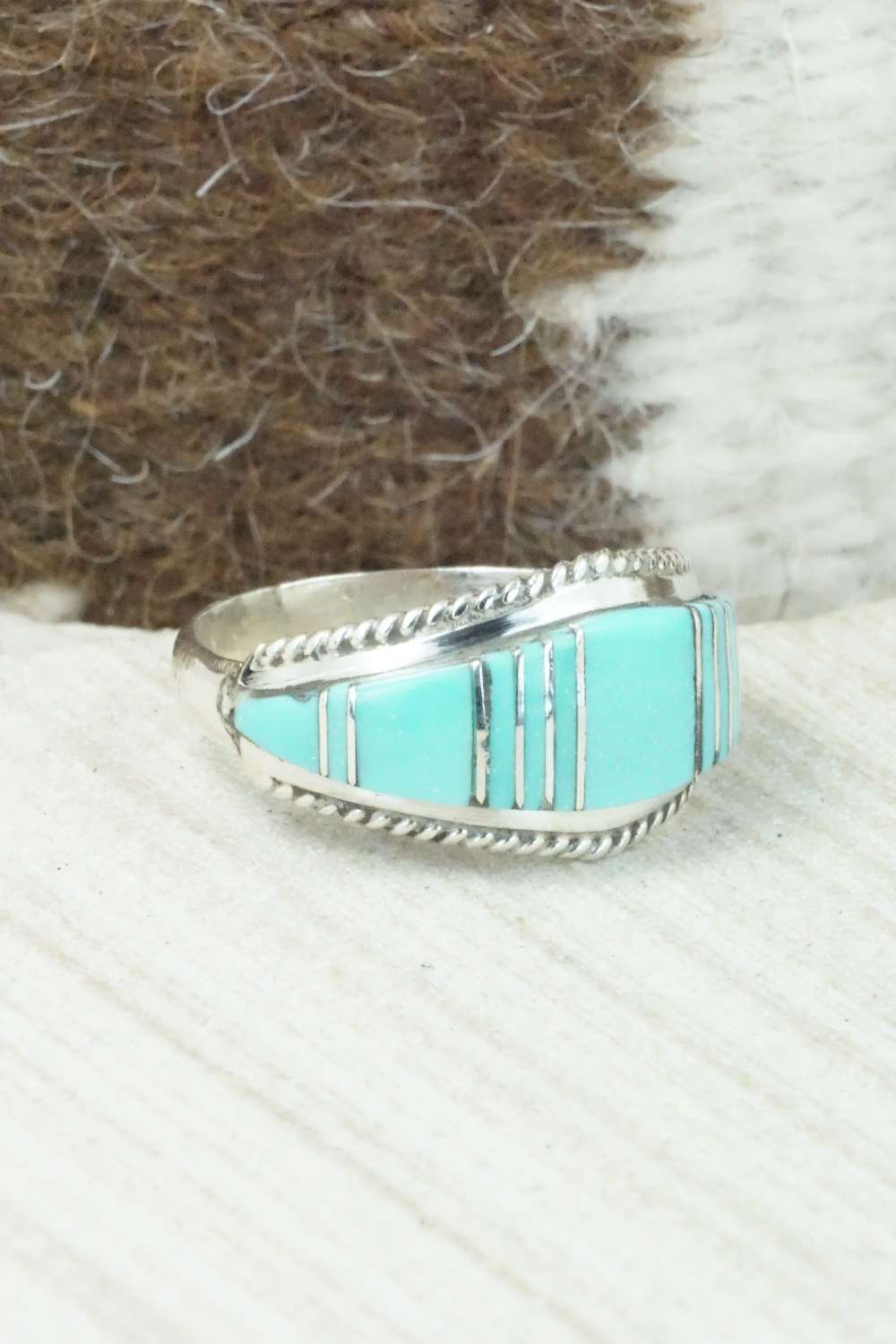 Turquoise & Sterling Silver Inlay Ring - Dierdre Panteah - Size 11