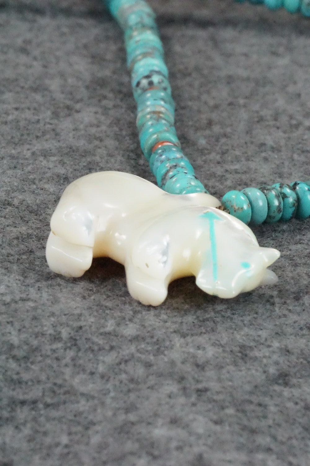 Bear Zuni Fetish Carving Necklace - Andres Quandelacy