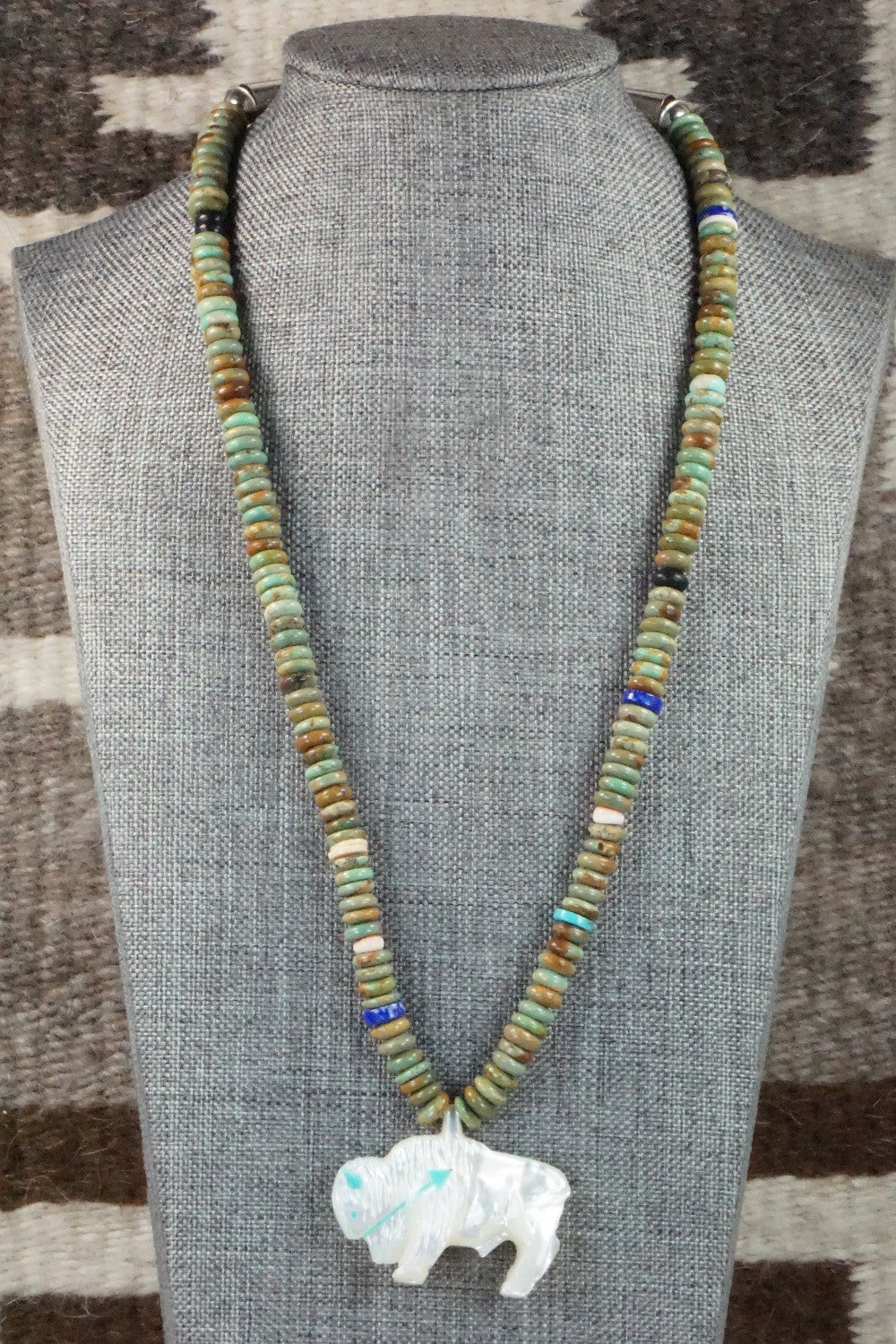 Buffalo Zuni Fetish Carving Necklace - Andres Quandelacy