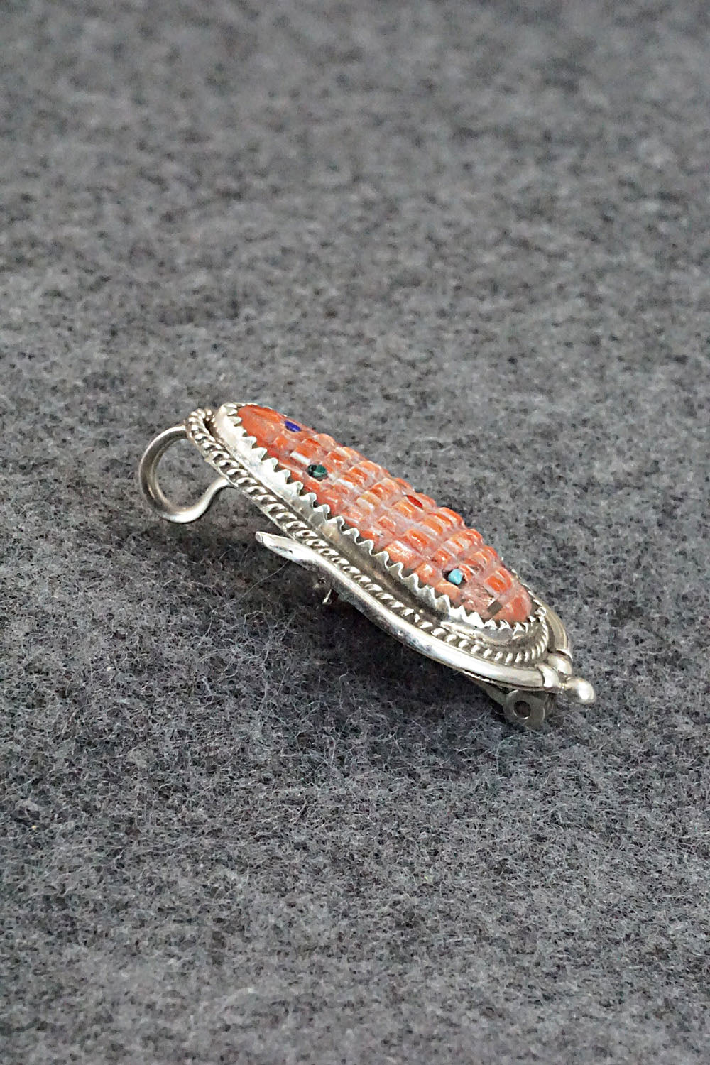Spiny Oyster and Sterling Silver Pendant / Pin - Tracy Bowekaty