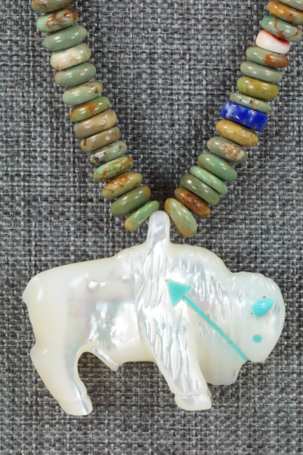 Buffalo Zuni Fetish Carving Necklace - Andres Quandelacy