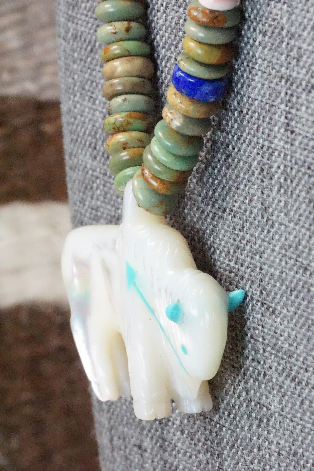 Buffalo Zuni Fetish Carving Necklace - Andres Quandelacy