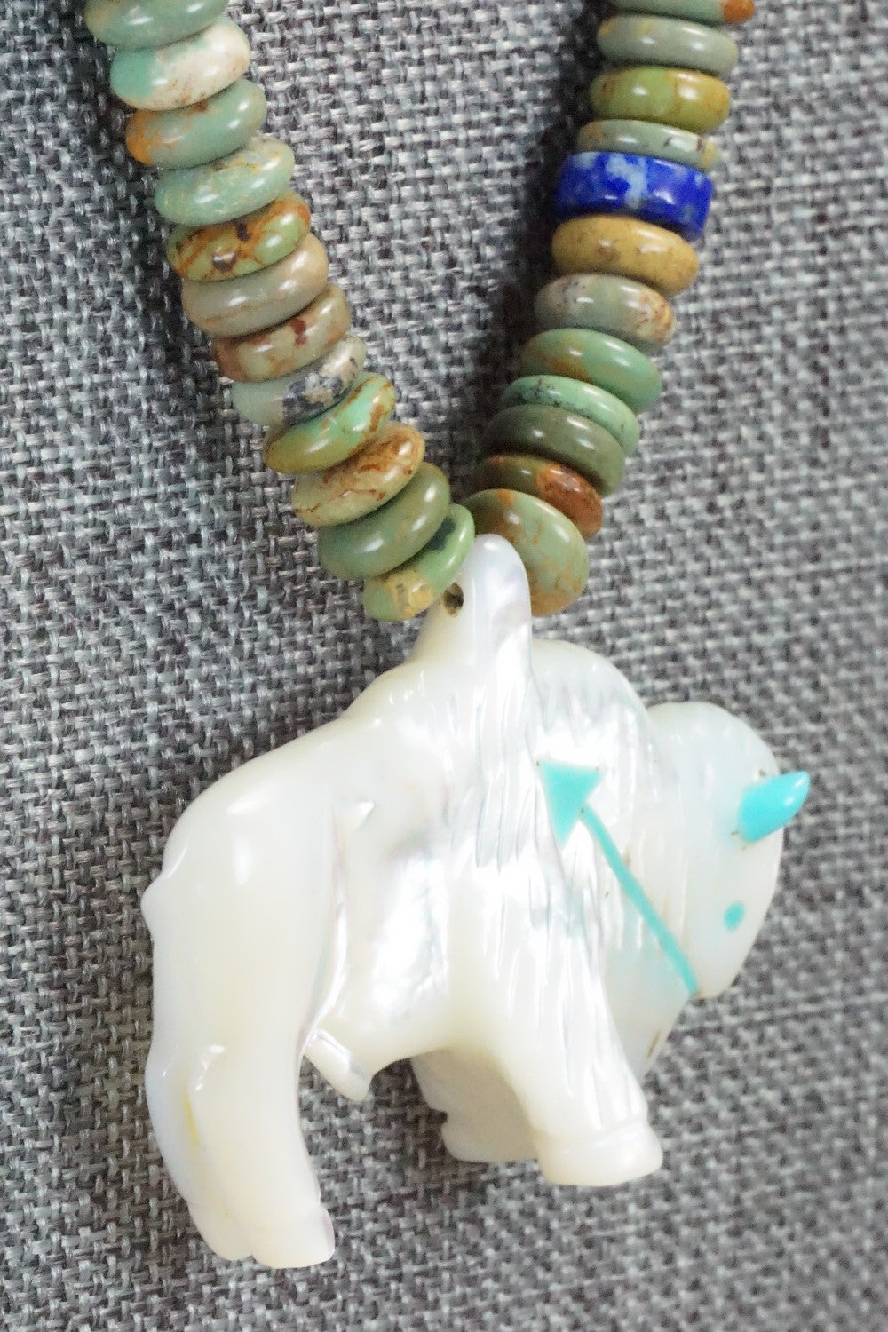 Buffalo Zuni Fetish Carving Necklace - Andres Quandelacy