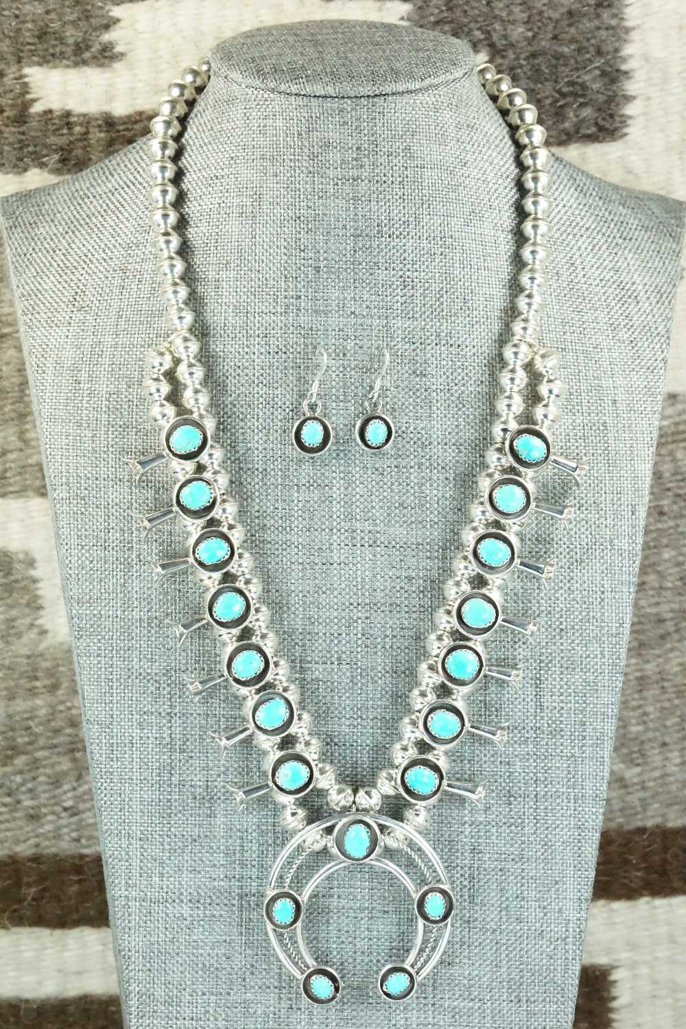 Turquoise & Sterling Silver Squash Blossom and Earrings - Phil Garcia