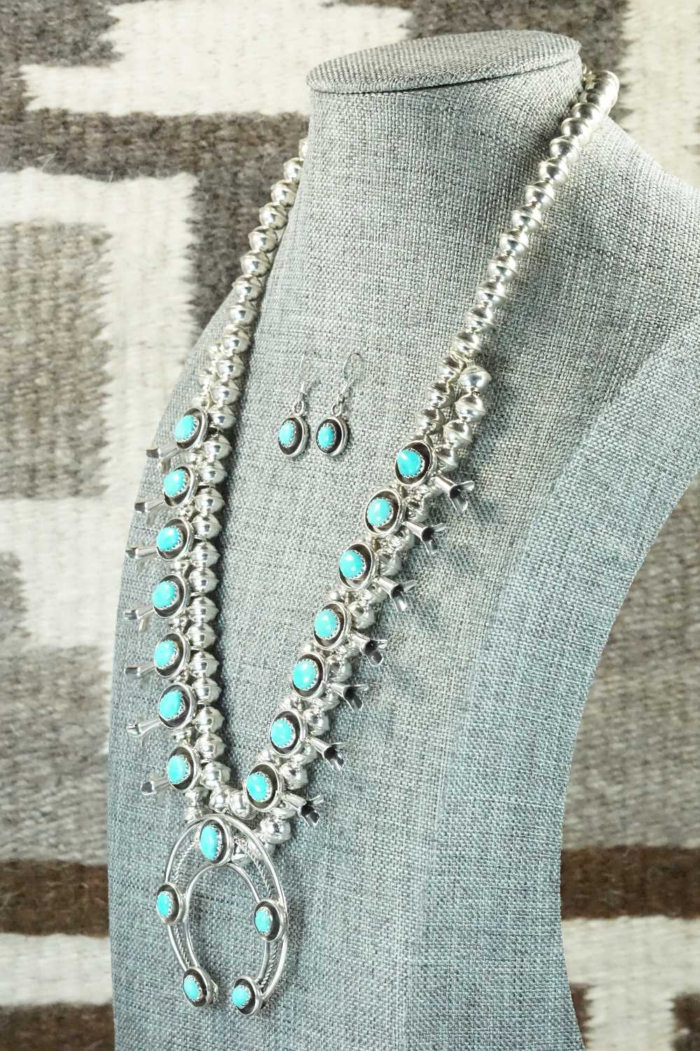 Turquoise & Sterling Silver Squash Blossom and Earrings - Phil Garcia