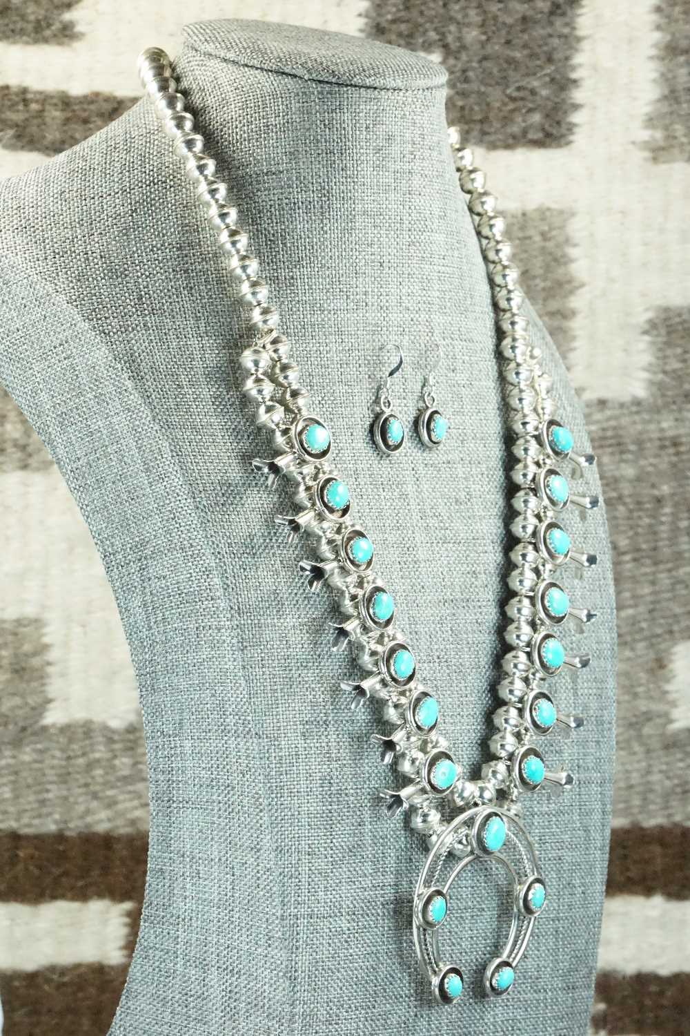 Turquoise & Sterling Silver Squash Blossom and Earrings - Phil Garcia
