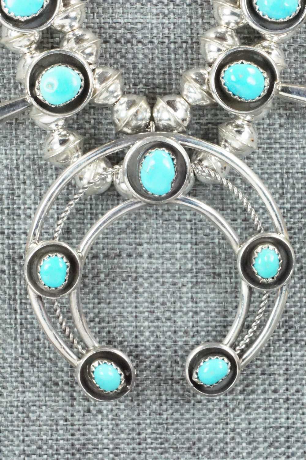 Turquoise & Sterling Silver Squash Blossom and Earrings - Phil Garcia