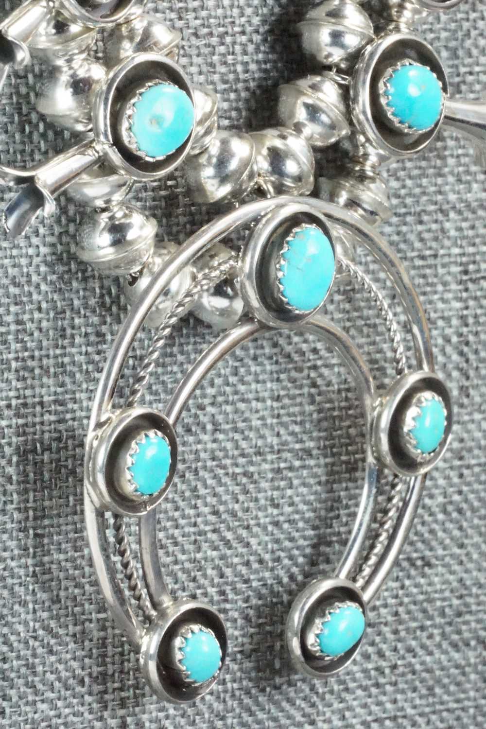 Turquoise & Sterling Silver Squash Blossom and Earrings - Phil Garcia
