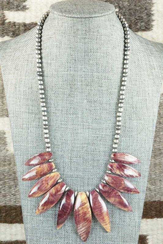 Spiny Oyster & Sterling Silver Pearl Necklace - Louise Joe