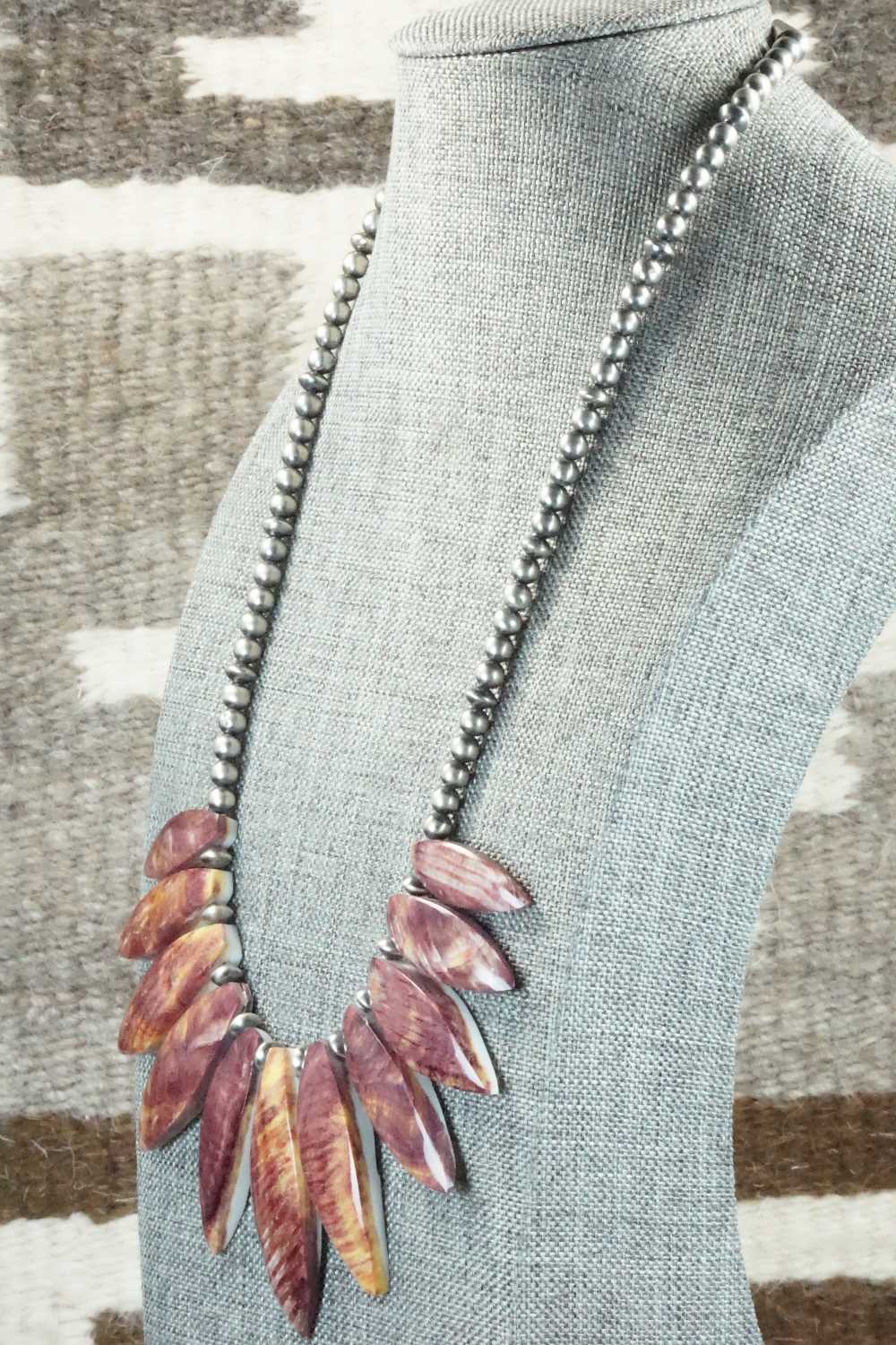 Spiny Oyster & Sterling Silver Pearl Necklace - Louise Joe