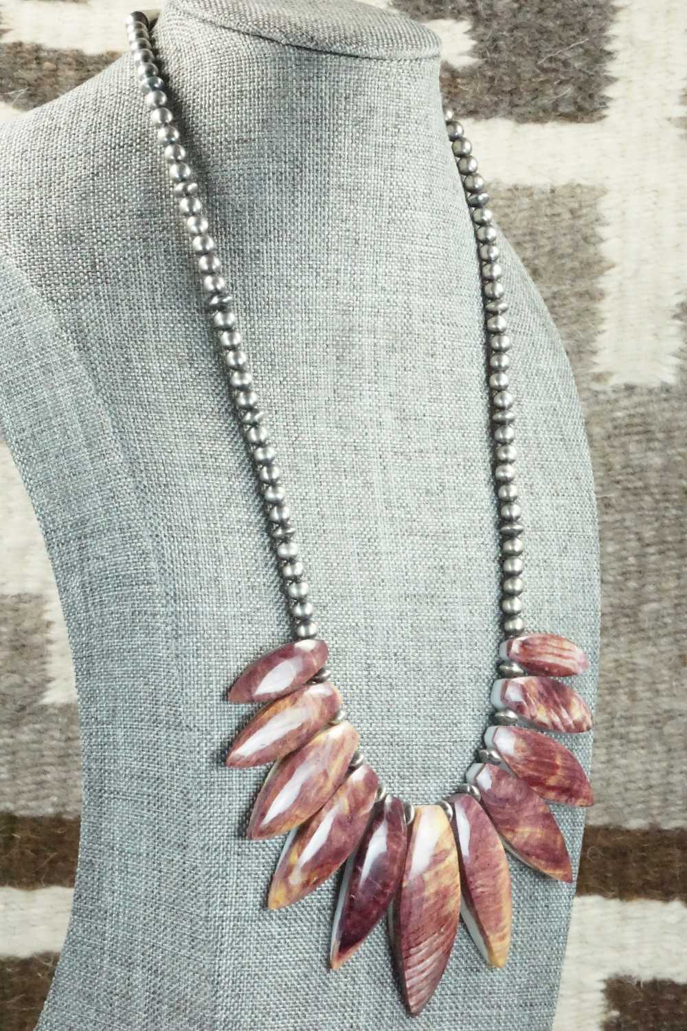 Spiny Oyster & Sterling Silver Pearl Necklace - Louise Joe