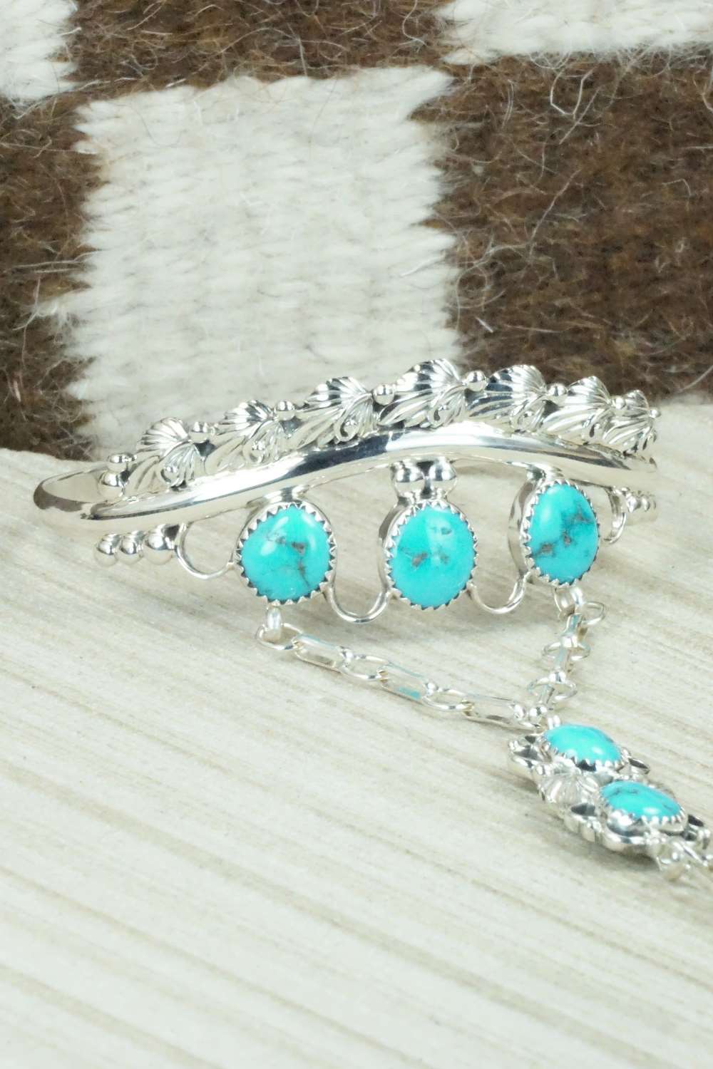 Turquoise & Sterling Silver Princess Bracelet & Ring - Size 8