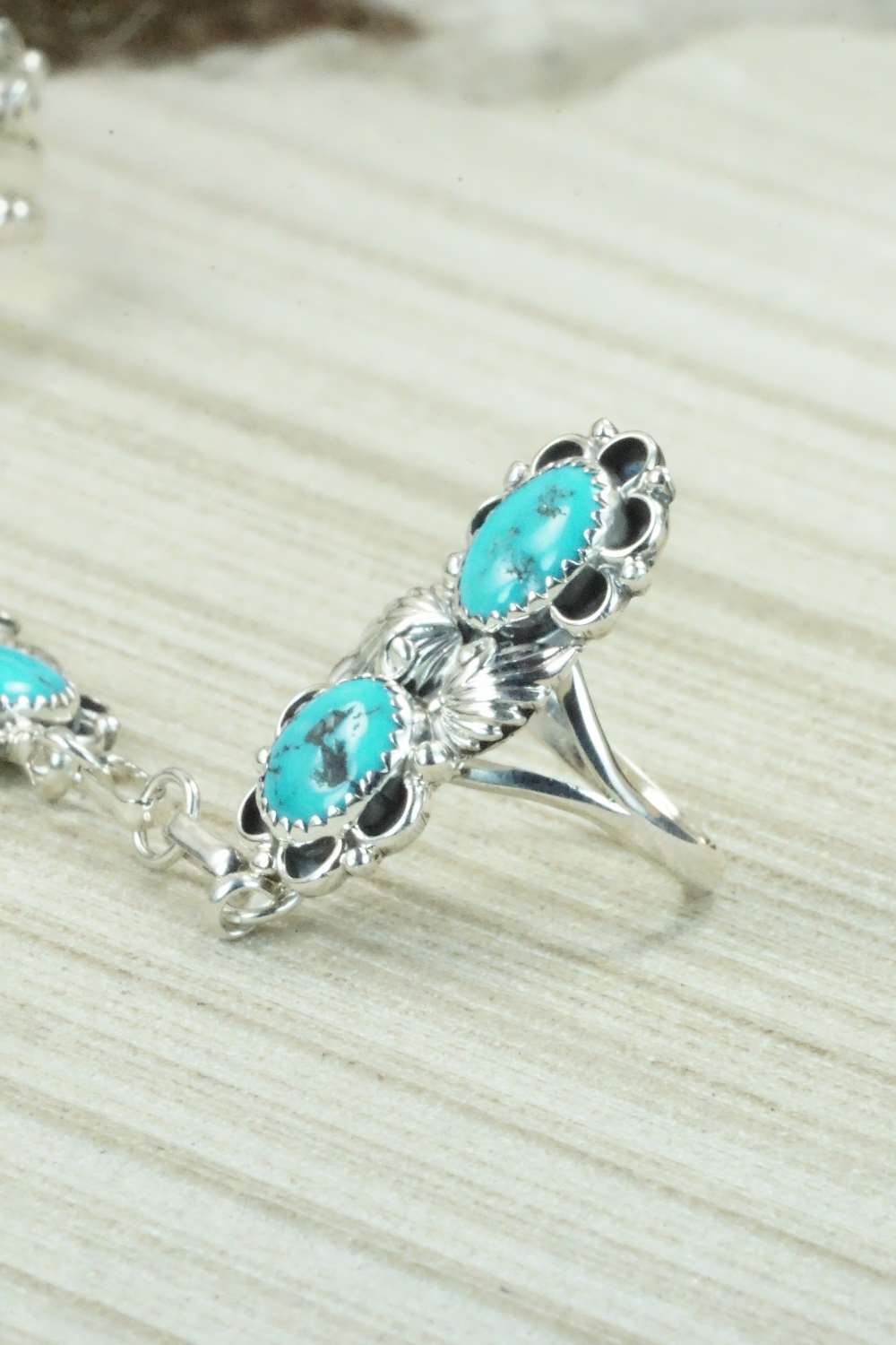 Turquoise & Sterling Silver Princess Bracelet & Ring - Size 8