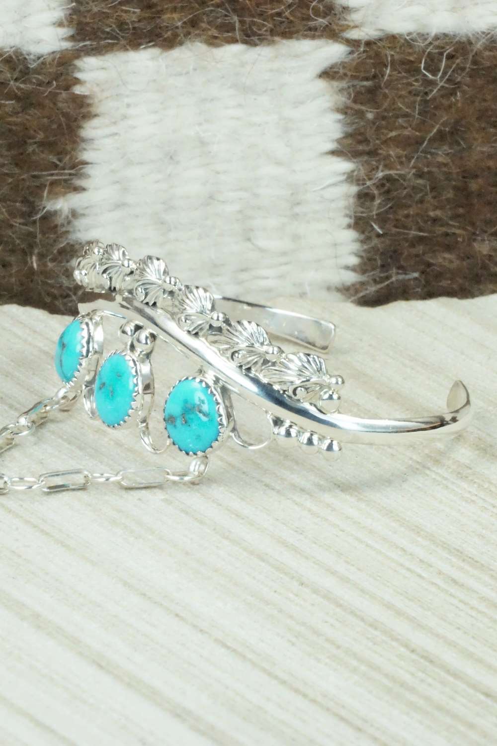 Turquoise & Sterling Silver Princess Bracelet & Ring - Size 8