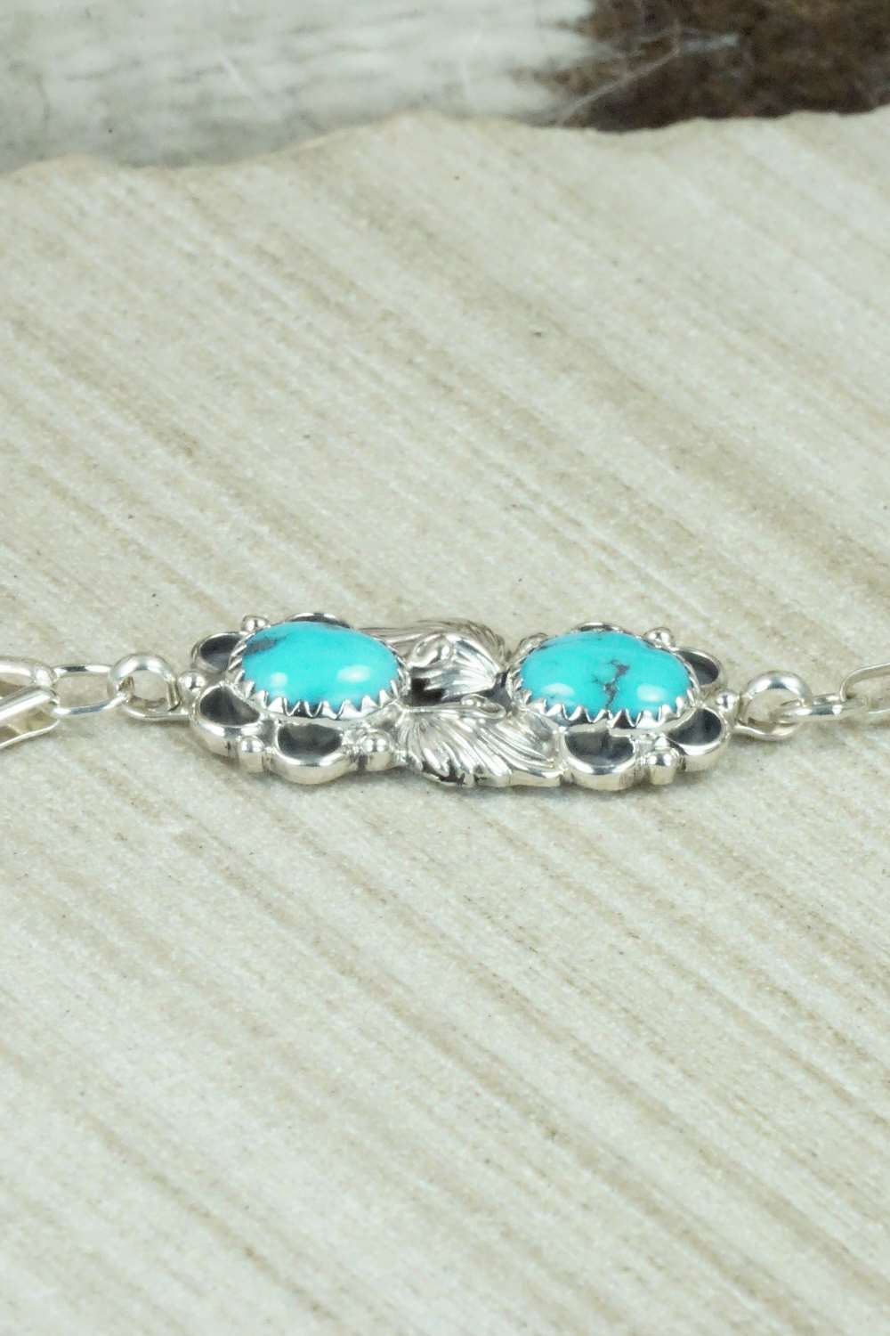 Turquoise & Sterling Silver Princess Bracelet & Ring - Size 8