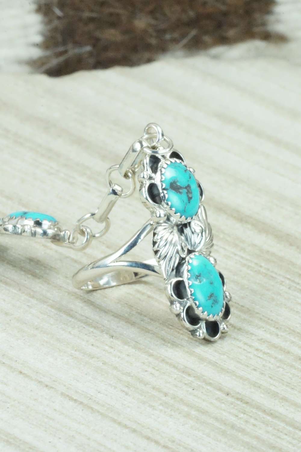 Turquoise & Sterling Silver Princess Bracelet & Ring - Size 8