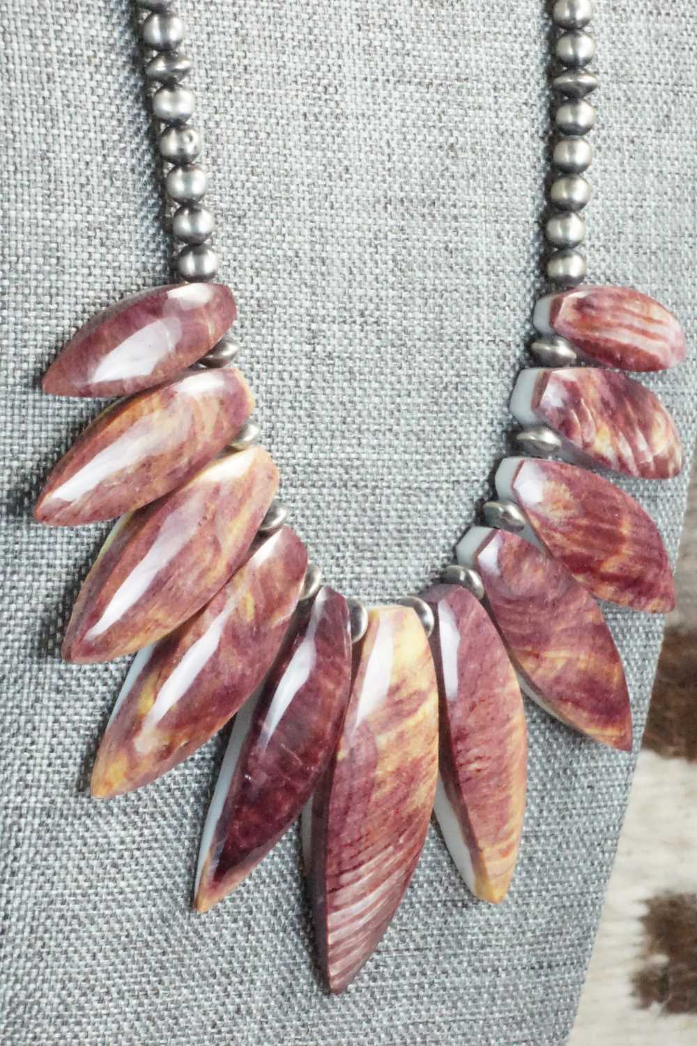 Spiny Oyster & Sterling Silver Pearl Necklace - Louise Joe